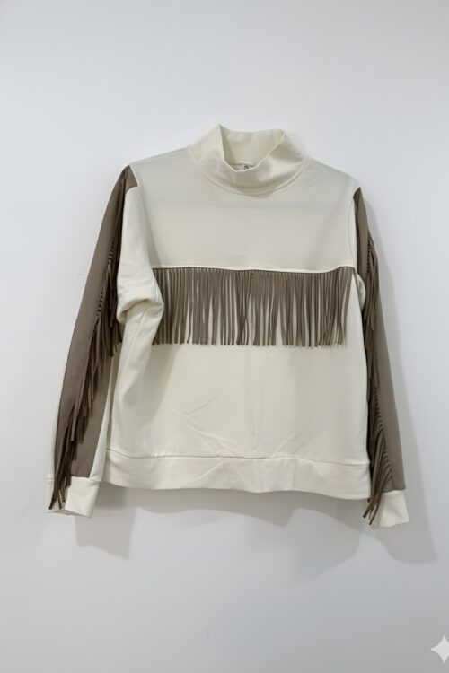 Sweater con Flecos Talla Única Color Beige Claro