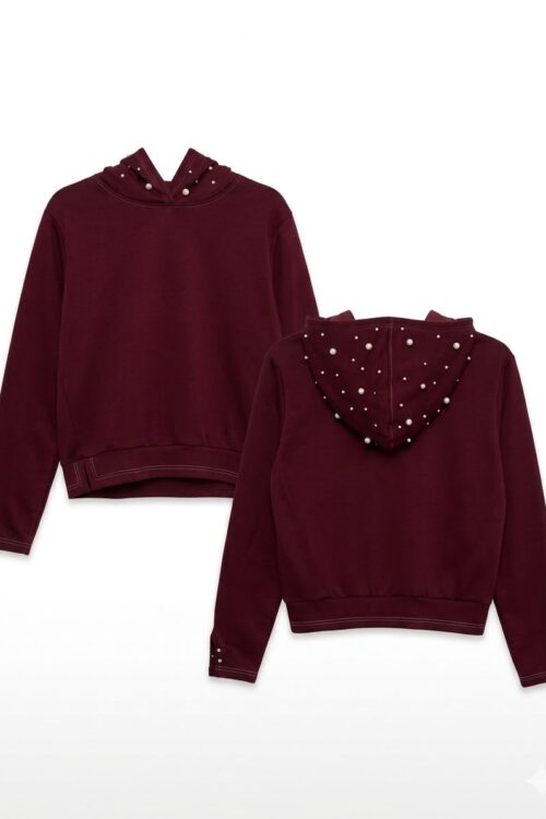 Sweater con Capucha Bordada Talla M Color Vinotinto