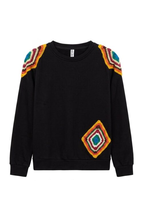 Sweater con Apliques Croché Talla M Color Negro